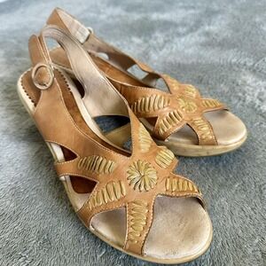 Pikolinos Crema 727-9980 Brown Leather Wedge Slingback Sandals Sz 41/10